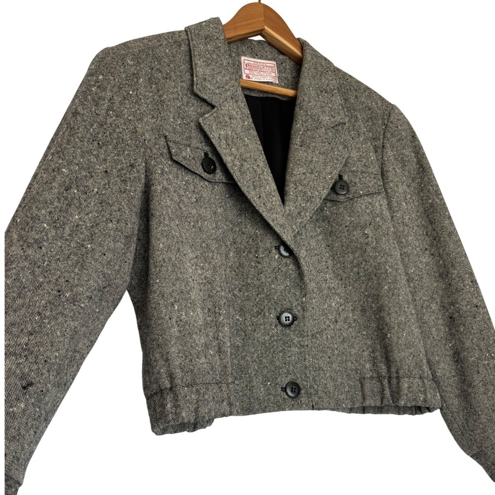Pendleton Vintage 80's Grey Wool Tweed Cropped Jacket Blazer Size 6 Made in USA
